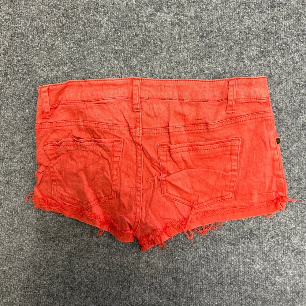 6th Stitch Shorts Womens Size 29 Coral Orange Denim Cutoff Raw Hem Casual Stain